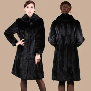 Orta yaşlı Anne Giyim Faux kürk Ceket Büyük boy 8XL 9XL Kış Kadın Kalın Sıcak Faux Vizon kürk Ceket Uzun Parka Palto