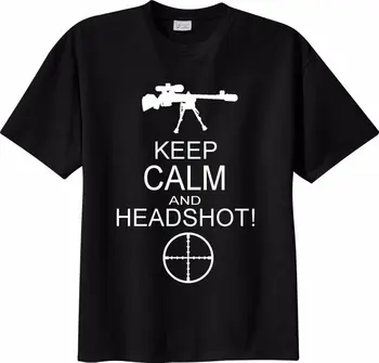 Sakin ol ve Headshot MMO FPS Keskin Nişancı Atıcı Tişörtü. Yaz Pamuk Kısa Kollu O-Boyun Erkek T Shirt Yeni S-3XL