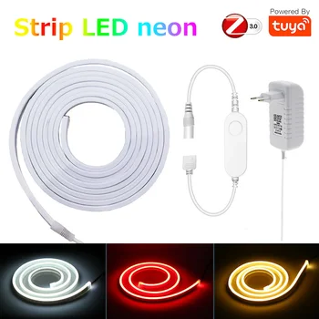 Tuya Zigbee Neon LED Şerit 12V 1m 2m 3m 4m 5m RGB Sıcak Beyaz Kısılabilir Dolap Dekor ışık Güç Tam KİTİ Echo Plus Ses Kontrolü