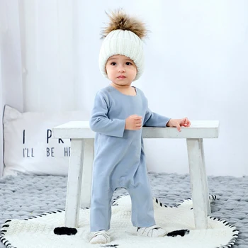 3-36 Ay Düz Renk pamuklu giysiler Seti Yenidoğan Erkek Bebek Kız Bahar Sonbahar Kış Sıcak Bebek Tulum Pijama Romper