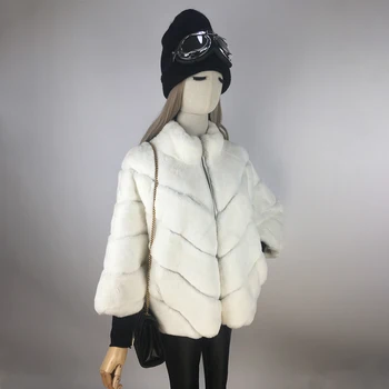 Gerçek Rex Tavşan Kürk Ceketler Kadın Kış Doğal Tavşan Kürk Ceket Kalın Sıcak Kadın Ceket Moda Batwing Kollu Casual Katı 2021
