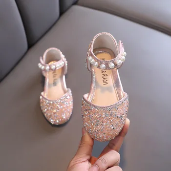 Toddler Kız Ayakkabı Parti Taklidi Kız Sandalet Yeni Yaz Moda Sequins İnci Çocuklar Prenses Mary Jane Ayakkabı Deri Sandalet