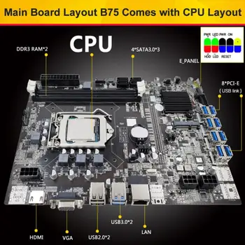 B75 BTC Madencilik Anakart + G1620 CPU + SATA Kablosu + Anahtarı Kablosu LGA1155 8 * PCIE USB Desteği 2 * DDR3 B75 USB BTC Anakart