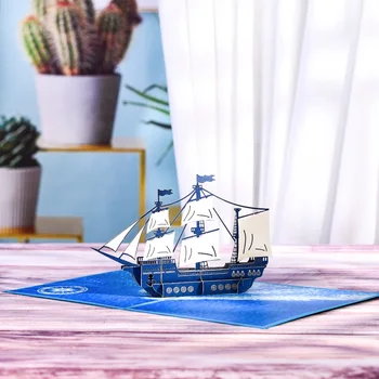 10 Paket 3D Yelkenli Pop Up Doğum Günü Kartı Çocuklar için Baba Gemi Tebrik Kartları Babalar Günü Mezuniyet Tebrikler El Yapımı Hediye