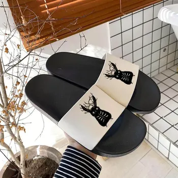 Kadın Yaz Ev ev terliği Ayakkabı Cadılar Bayramı Kedi Yarasa Baskı Kalın kaymaz Sandalet Banyo Slaytlar Kadın moda ayakkabılar