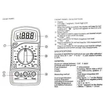 XL830L El Dijital Multimetre LCD Arka Taşınabilir AC / DC Ampermetre Voltmetre Ohm voltmetre Metre Multimetro