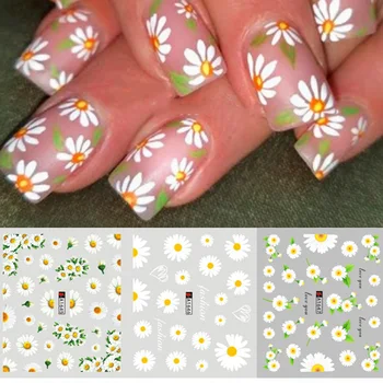 12 adet Nail Art Papatya Çiçek Etiketler Çıkartmaları Meyve Su Transferi Dövmeler Yaprak Kaydırıcılar Çivi Accesorios Manikür TRA1645-1656