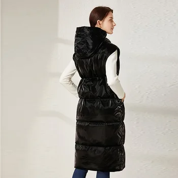 2021 sonbahar kış yeni diz aşağı kalınlaşmış yelek kadın Kore gevşek kapşonlu uzun kolsuz yelek yelek moda YNZZU 1O124