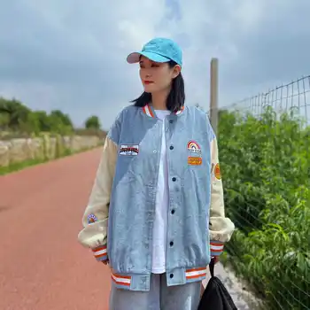 Bahar Kadife Ceket Amerikan beyzbol Bombardıman Öğrenciler Ceket Gevşek Erkek Kadın Çiftler Tops Harajuku Gevşek BF Streetwear Ücretsiz Olabilir