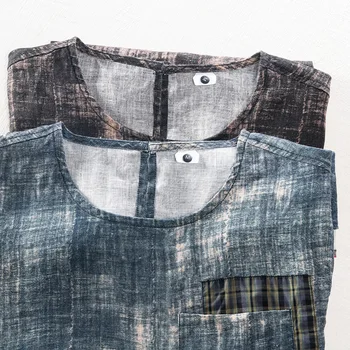 Kravat Boya Kısa Kollu T Gömlek Erkekler için Yaz Saf Keten Rahat sıfır yaka bluzlar Moda Bandhnu Tee Erkek Vintage Giyim 2021 Yeni