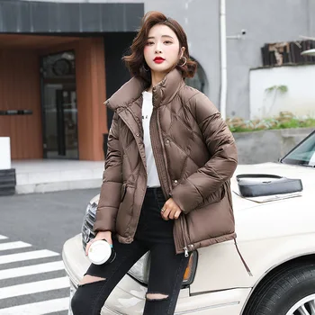 Fdfklak Yeni Kore Moda Gevşek Kalın Sıcak fermuarlı ceket Kadın Kısa Rahat Stand-Up Yaka Kadın Ceket Kış Doudoune Femme