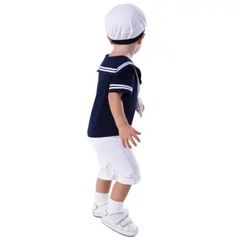 Erkek bebek Denizci Romper Şapka ile Erkek Donanma Cosplay Kostüm Yürüyor Bebek Karnaval Kıyafet Yenidoğan Çapa pamuklu giysiler