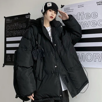 Parkas Kadınlar Kış Harajuku Streetwear Kore Tarzı Fermuar Kapşonlu Kadın Kız Rahat Baggy Sıcak Uzun Kollu Yeni Ins Rahat