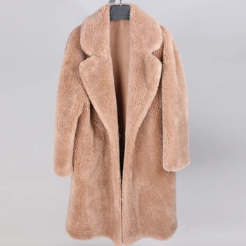 2020 moda kadın giyim kışlık ceketler Doğal yün koyun derisi Uzun oyuncak ayı ceket Sıcak gerçek tilki kürk ceket